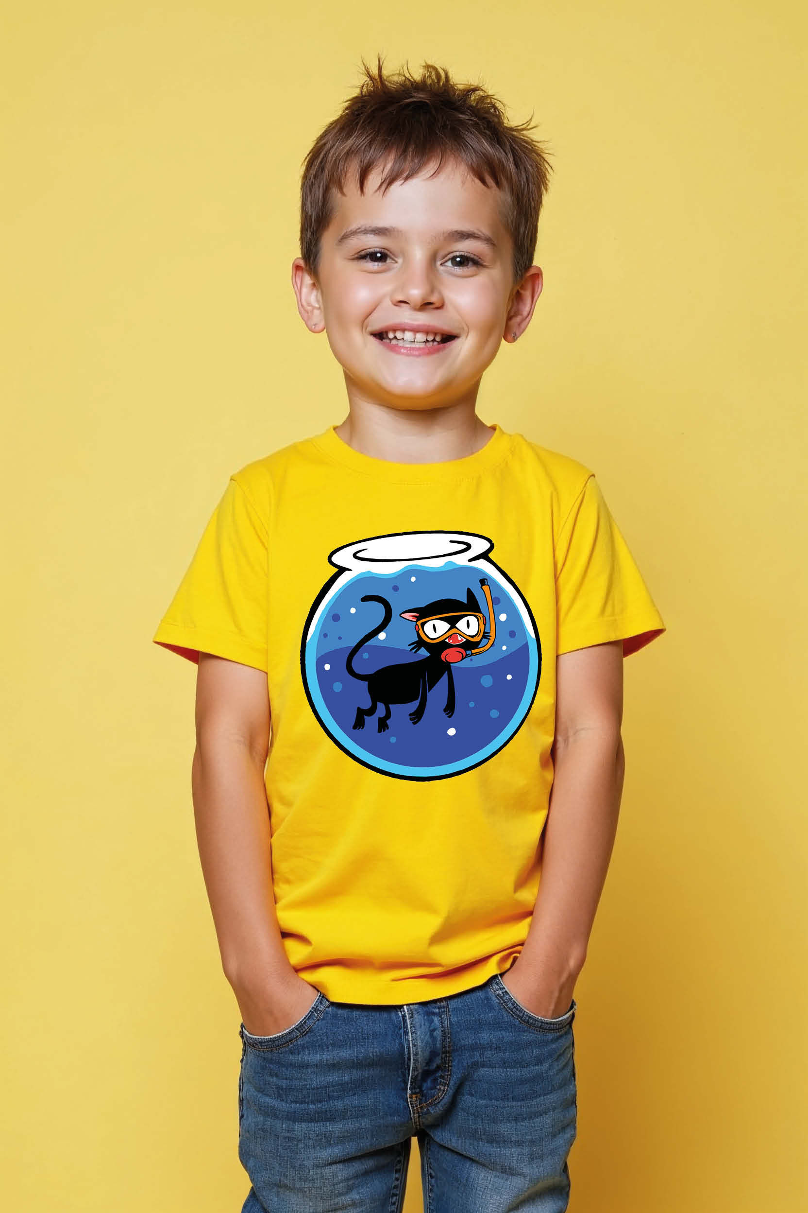 Scuba Diving Cat Graphic Kids T-Shirt – Fun Underwater Cartoon Tee for Boys & Gi