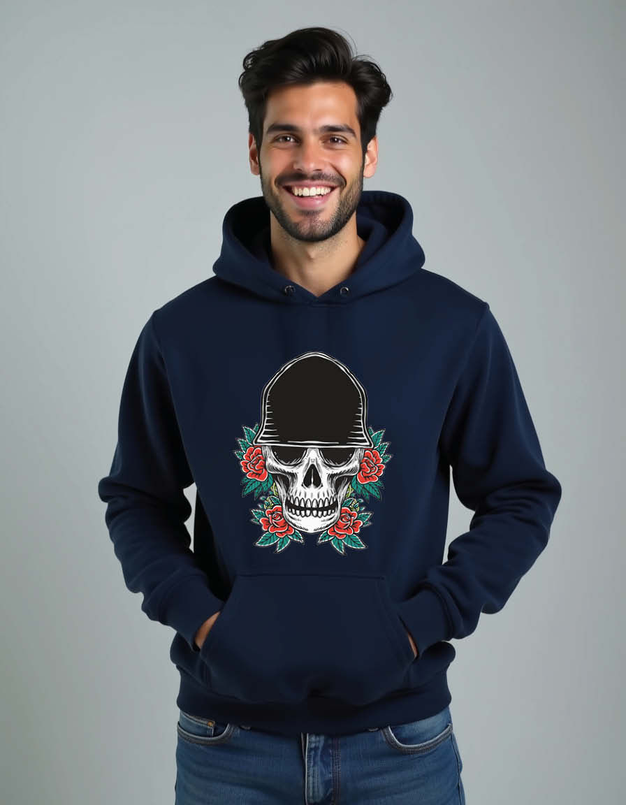 Thumbnail: Beanie Skull with Roses Unisex Graphic Printed Hoodies for mens & womens