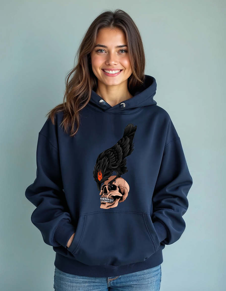 Thumbnail: Raven Eagle & Skull Vintage Unisex Printed Graphic Hoodies For Men & Women