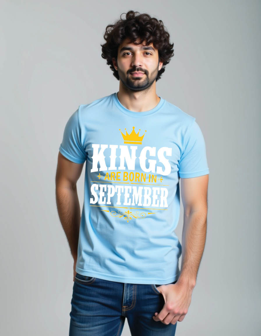 Thumbnail: kings are born september typography birthday mens printed graphic t shirt