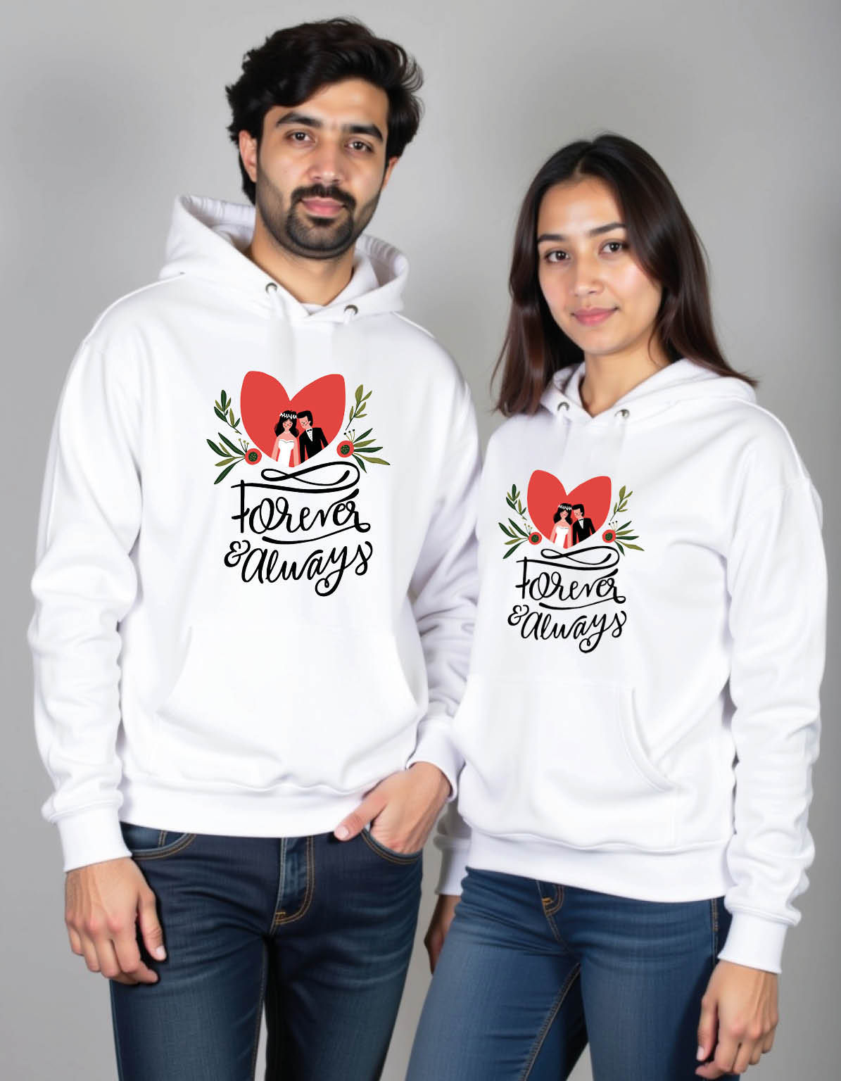 forever and always Stylish Printed Graphic Couple Hoodies