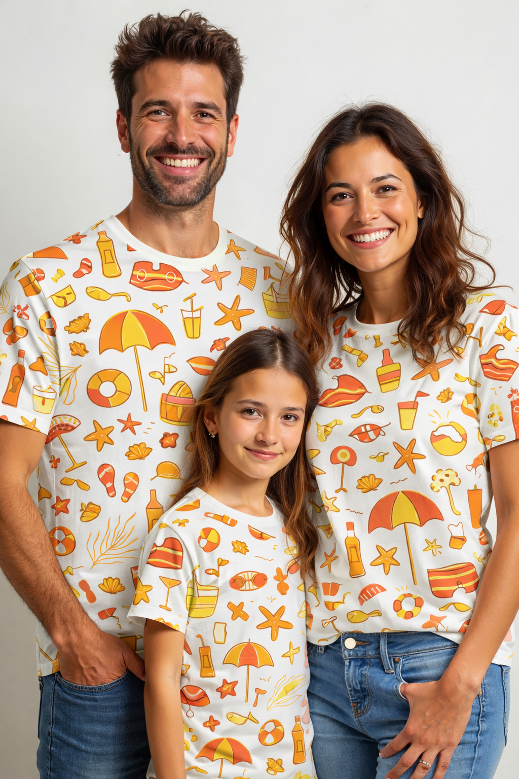 Happy family sporting summer vibes matching printed tshirts pack of 3