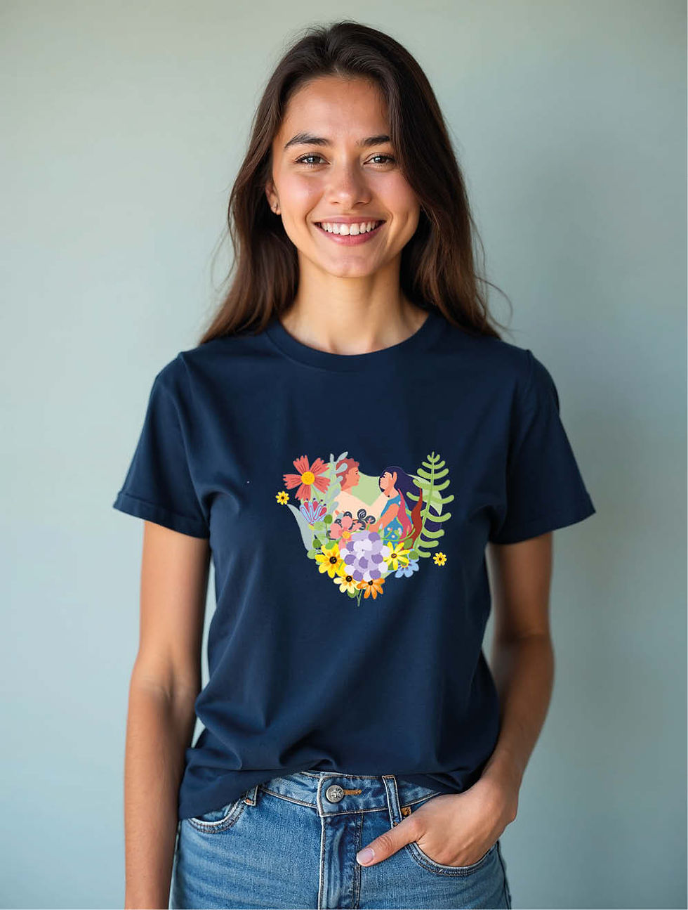 Mother and Children Floral Heart Casual Women’s Printed Graphic Streetwear Tees