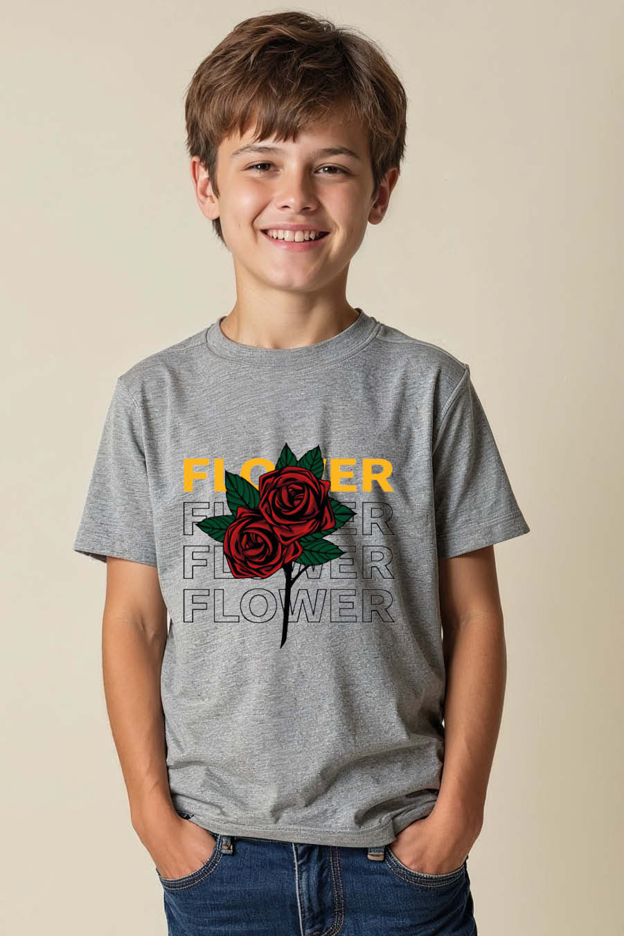 Thumbnail: flower Trendy Typography Print T-Shirt for Kids – Superhero Print Design