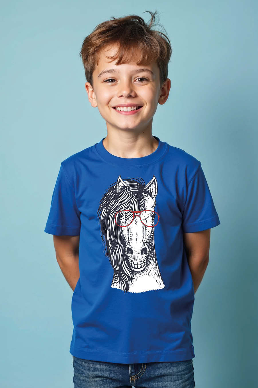 Funny Horse Face T-Shirt – Cool Sketch Art with Red Glasses | Quirky Animal