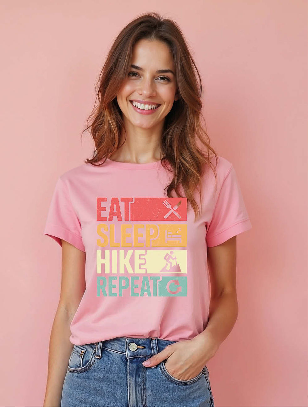 Thumbnail: eat sleep hike repeat Urban Women’s Printed Graphic Typography T-Shirt – Sale