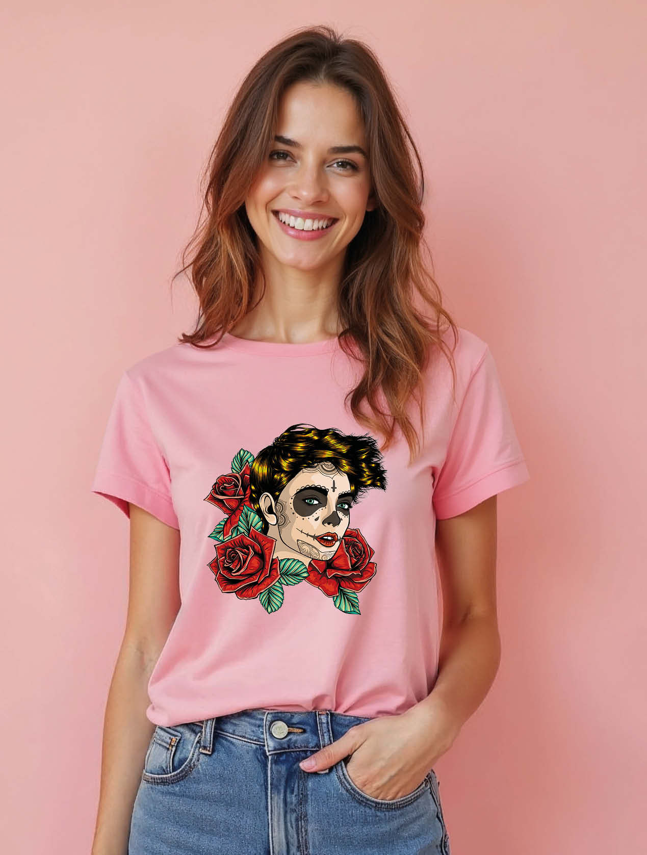 Day of the Roses Chic Women’s Printed Graphic Streetwear T-Shirt – Sale