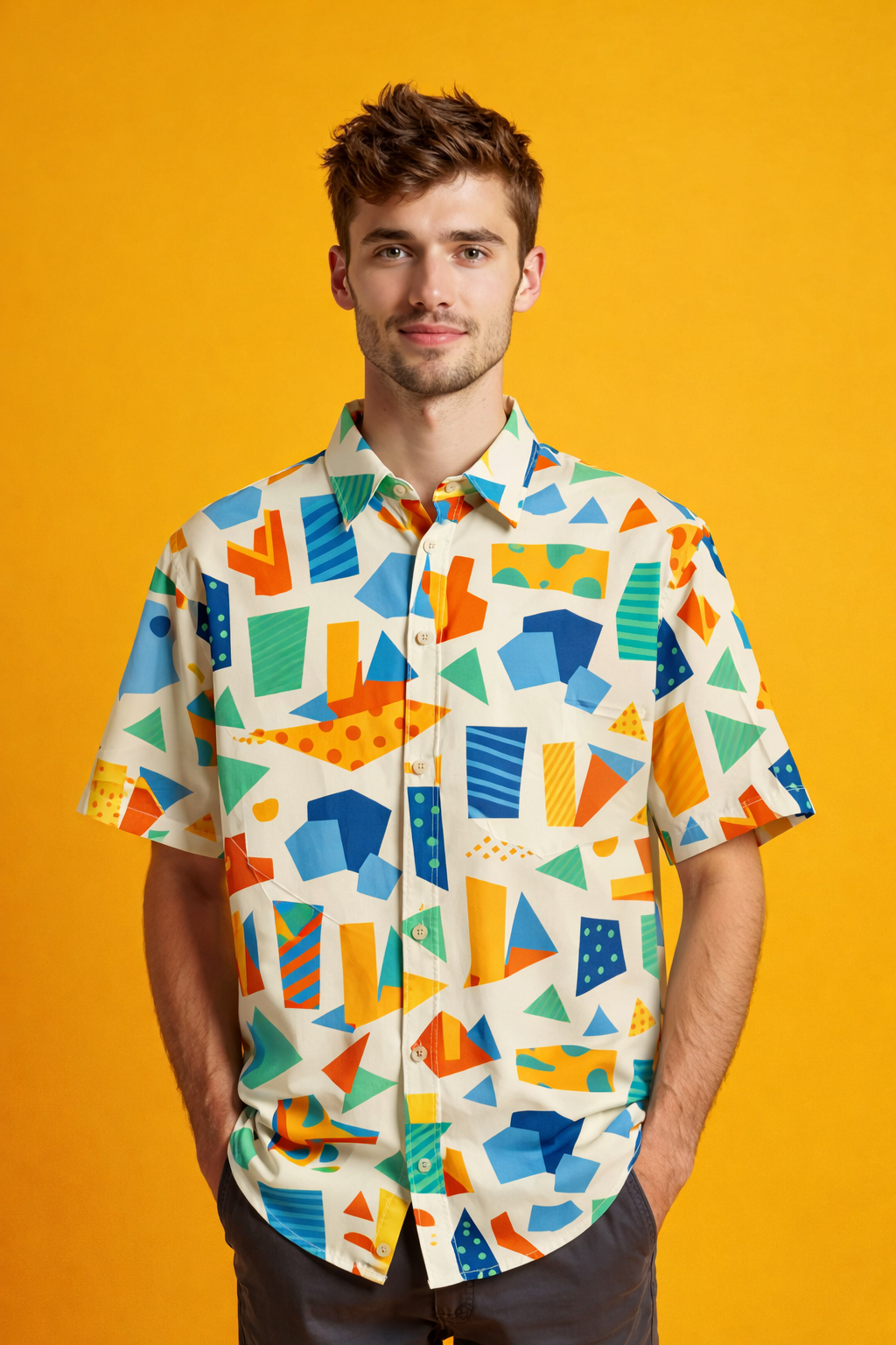 Geometric Patterned All Over Print Oversized Shirt