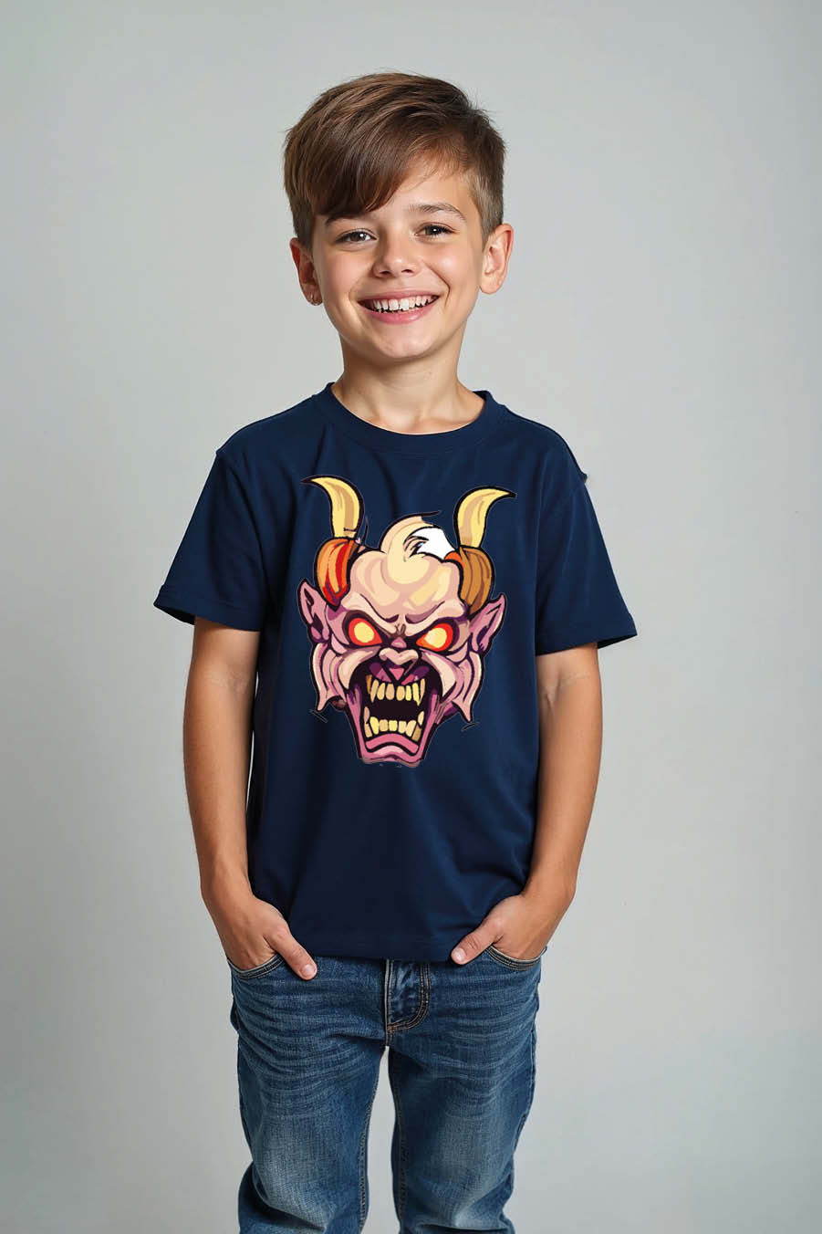 Thumbnail: Angry Horned Demon Kids T-Shirt – Fierce Halloween Monster Graphic Tee