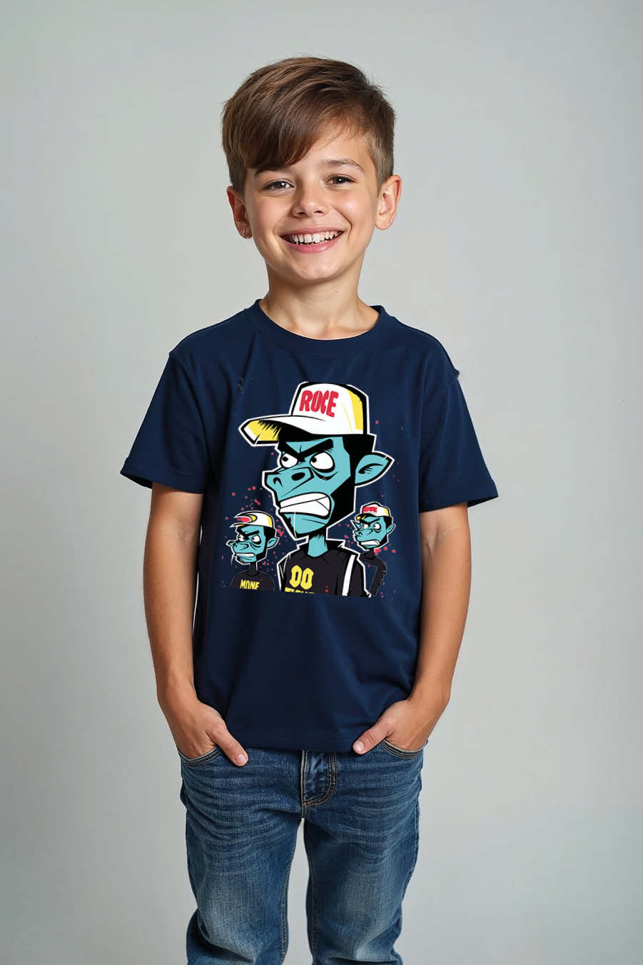 Thumbnail: Cartoon Blue Ape Crew Graphic T-Shirt Colorful Cute Kids Typography