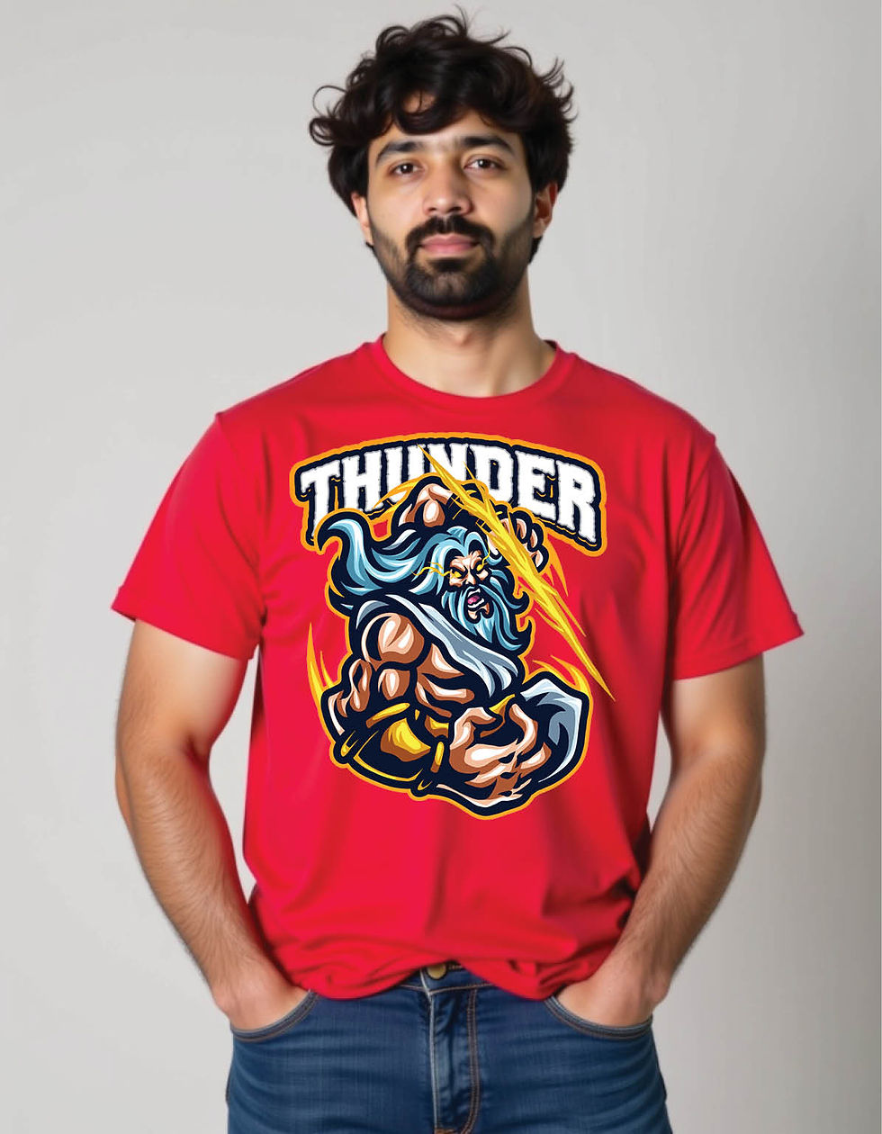 Thumbnail: zeus thunder god mascot esport logo design mens printed graphic t shirt