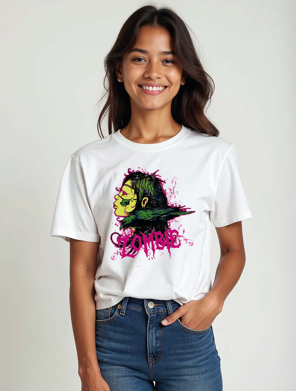 Thumbnail: Grungy Zombie and Raven Chic Women’s Graphic T-Shirt – Best Price