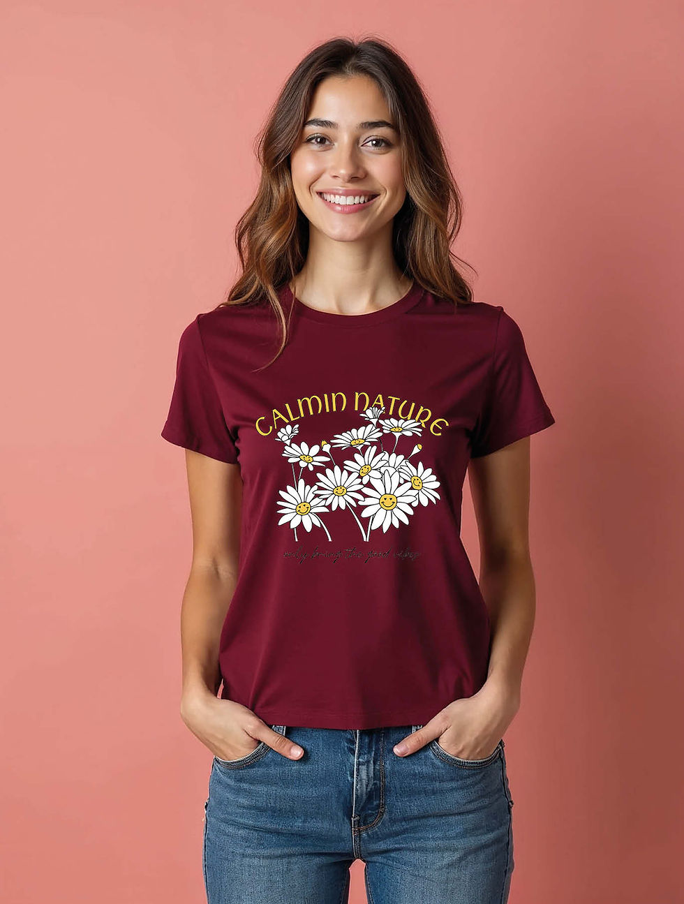 Thumbnail: calmin nature only bring the good vibes Urban Women’s Printed Typography T-Shirt