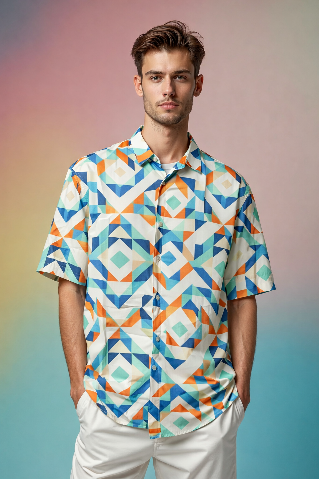 Geometric style Trendy Oversized Patterned Shirt with Full AOP Coverage
