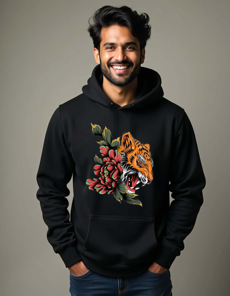 Thumbnail: Tiger with flowers Unisex Printed Graphic Hoodies