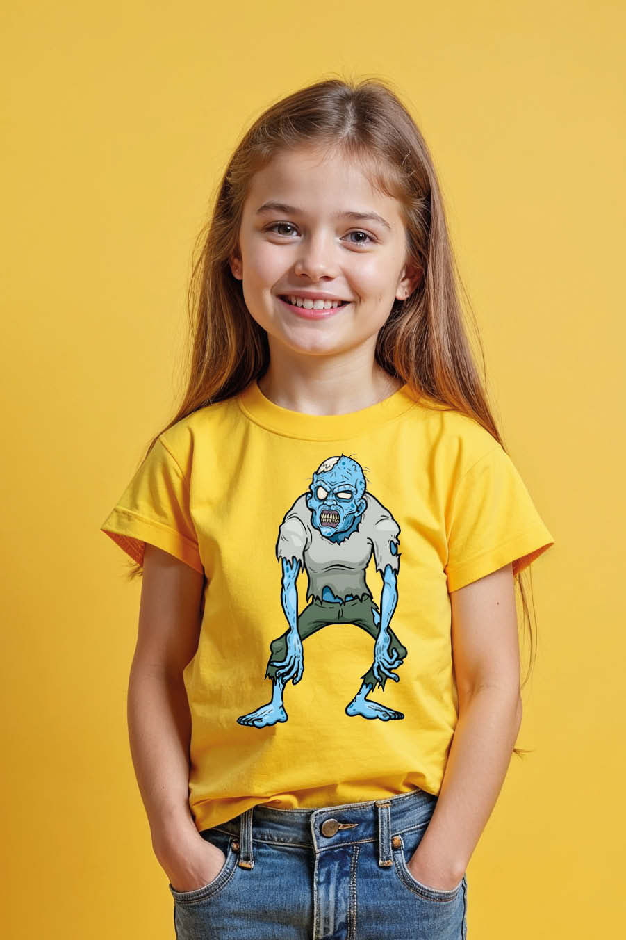 Thumbnail: Hunched Blue-Skinned Zombie T-Shirt Colorful Casual Kids Printed T-Shirt