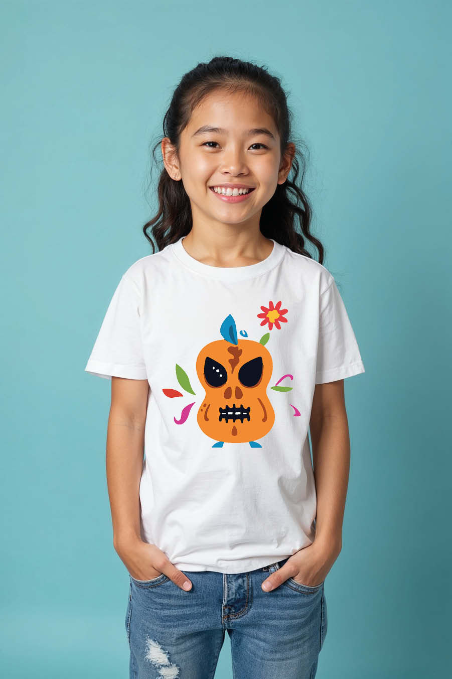 Thumbnail: Color Splash Skull Graphic Kids T-Shirt – Funky Unisex Design for Boys & Girls