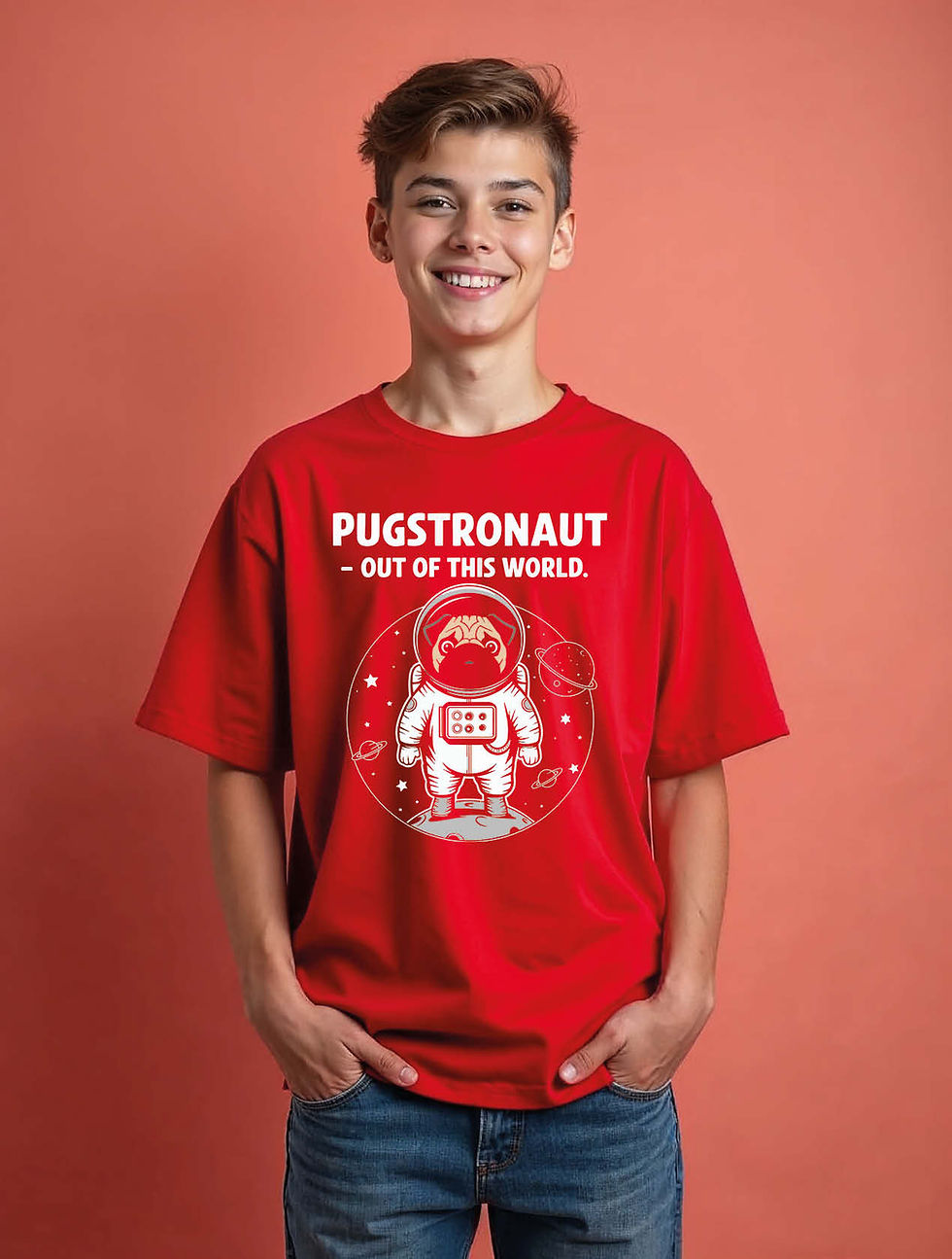 pugstronaut out of this world cool Unisex Oversized Drop Shoulder T-Shirt