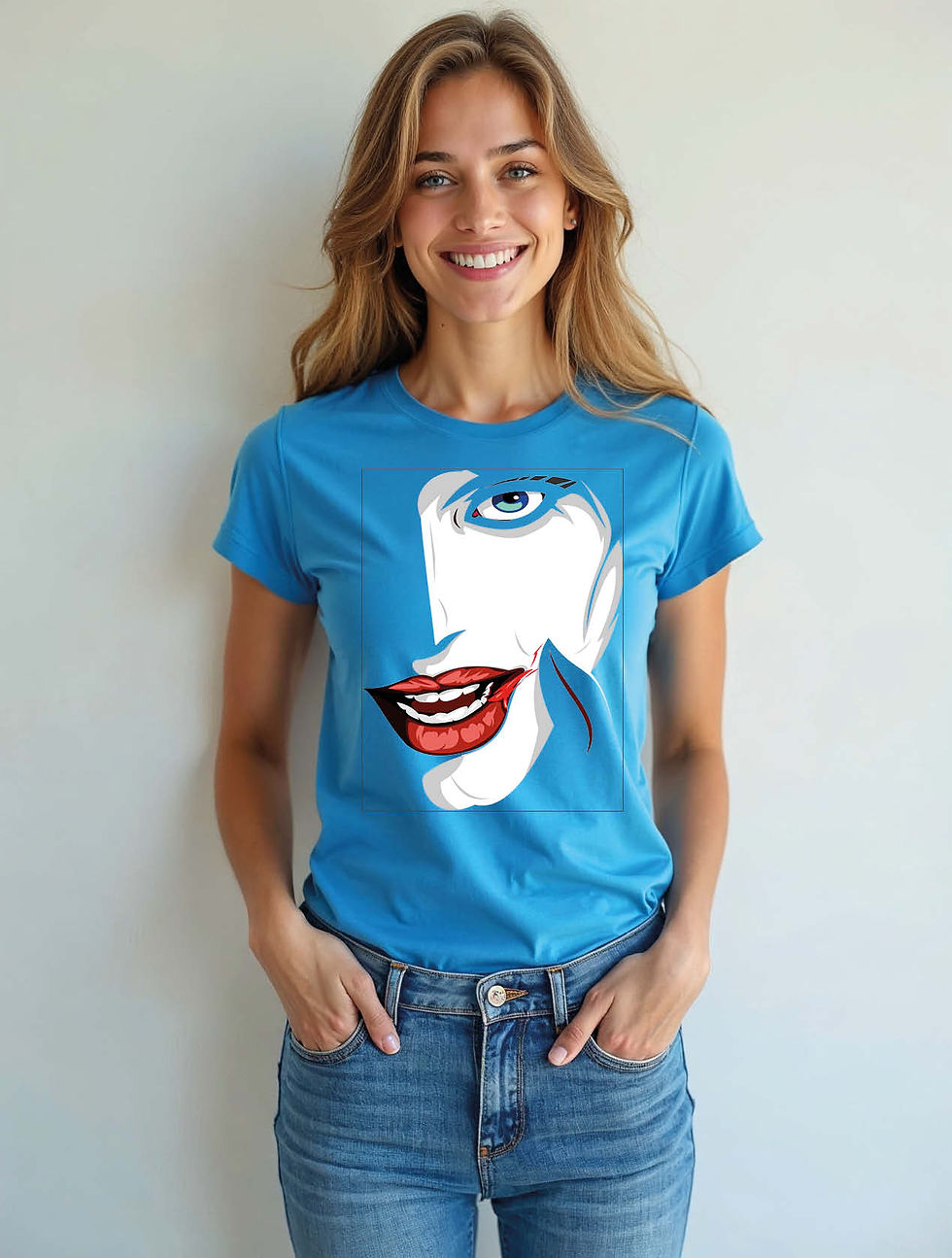 Thumbnail: Stylized Face with Wide Grin  Chic Women’s Streetwear T-Shirt – Sale