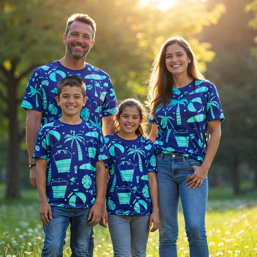 Family matching printed T-shirts pack of 4