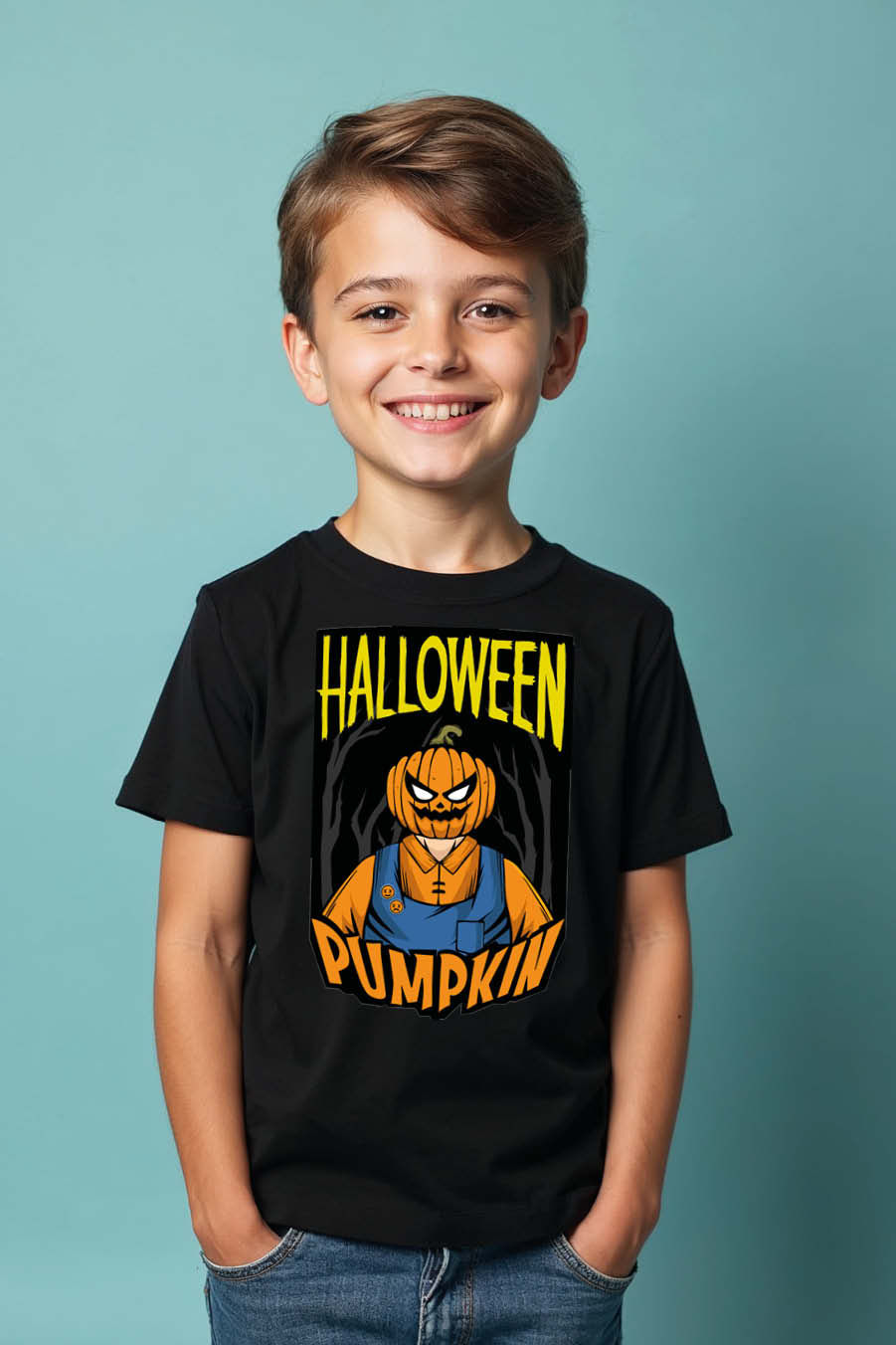 Thumbnail: halloween pumpkin Everyday Typography Print T-Shirt for Kids – Typography