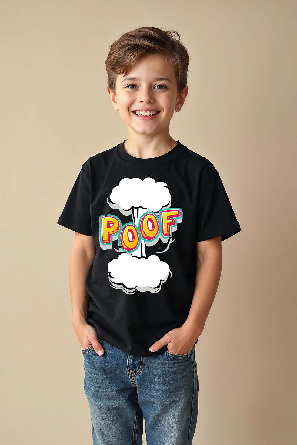 poof Soft Stylish Kids Graphic T-Shirt – Typography Print Design for Boys & Girl