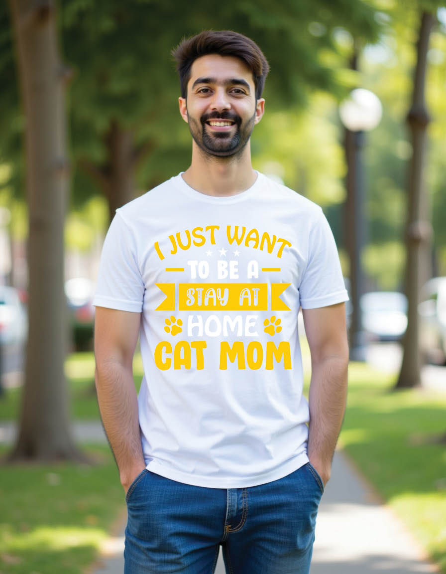 Thumbnail: i just want be stay home cat mom typography cat mens printed graphic t shirt