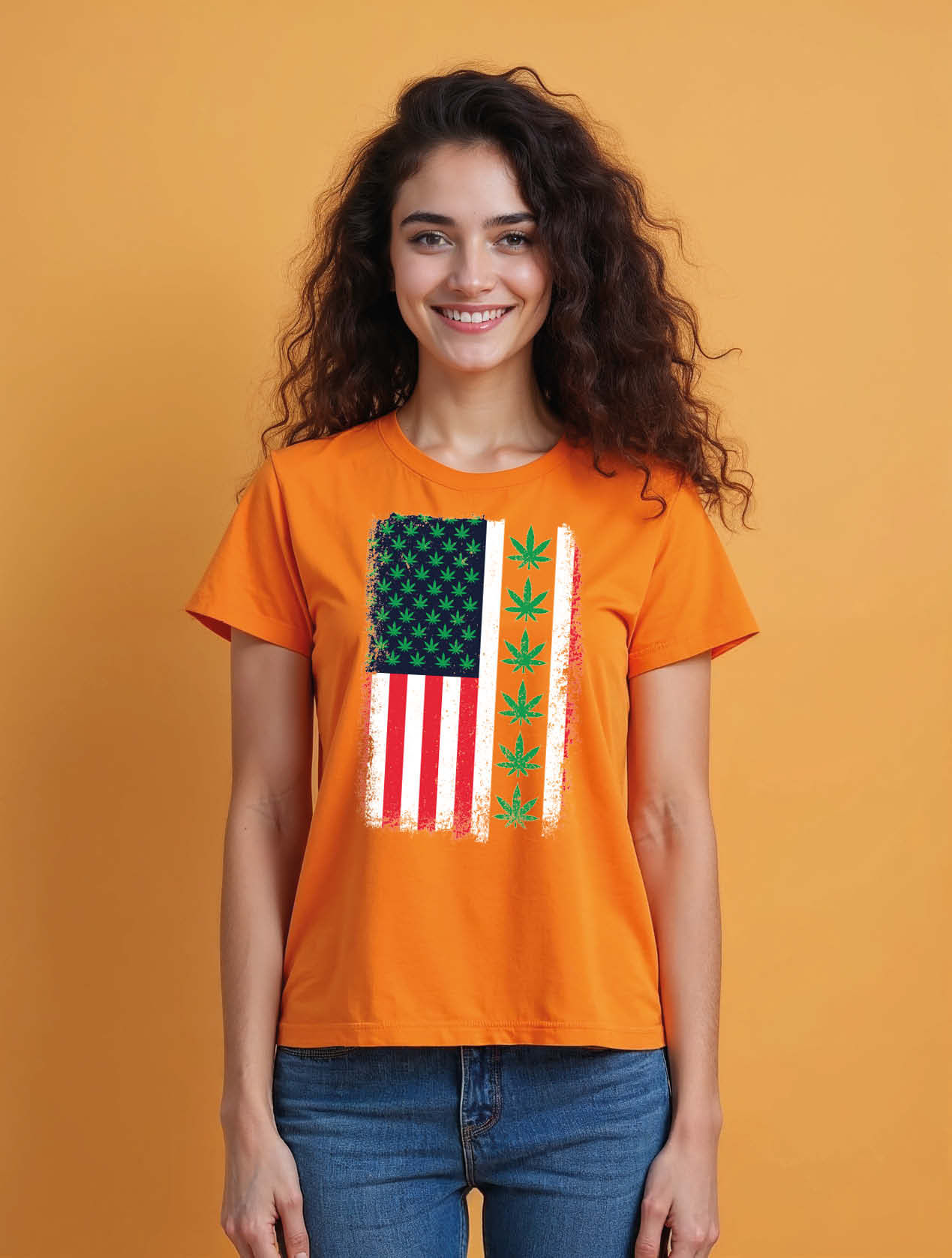 Cannabis American Flag Urban Women’s Printed Graphic Streetwear T-Shirt