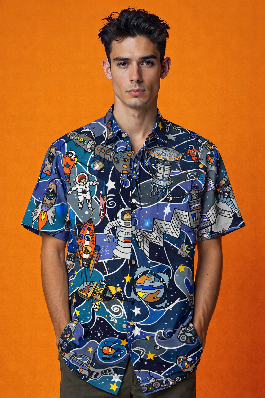 Space Themed Artistic Urban Patterned All Over Print Oversized Shirt