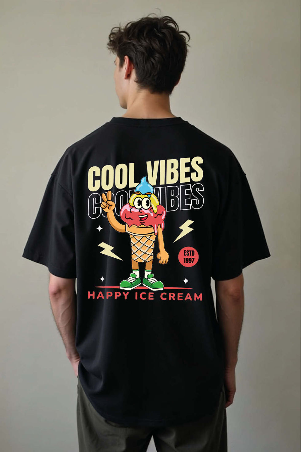 cool vibes happy ice cream Cool Unisex Drop Shoulder Oversized T-Shirt