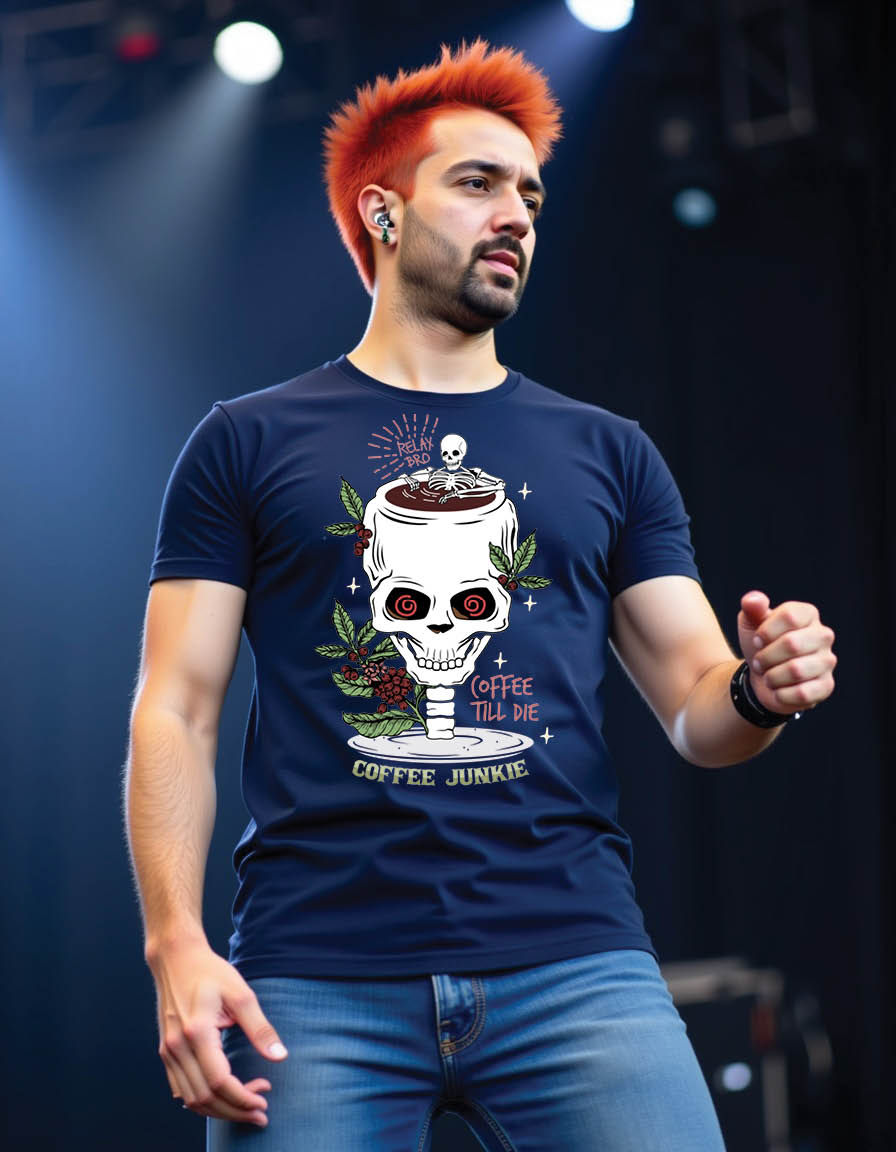 Thumbnail: skull looks like its bathing skeleton head as coffee mens printed graphic tshirt