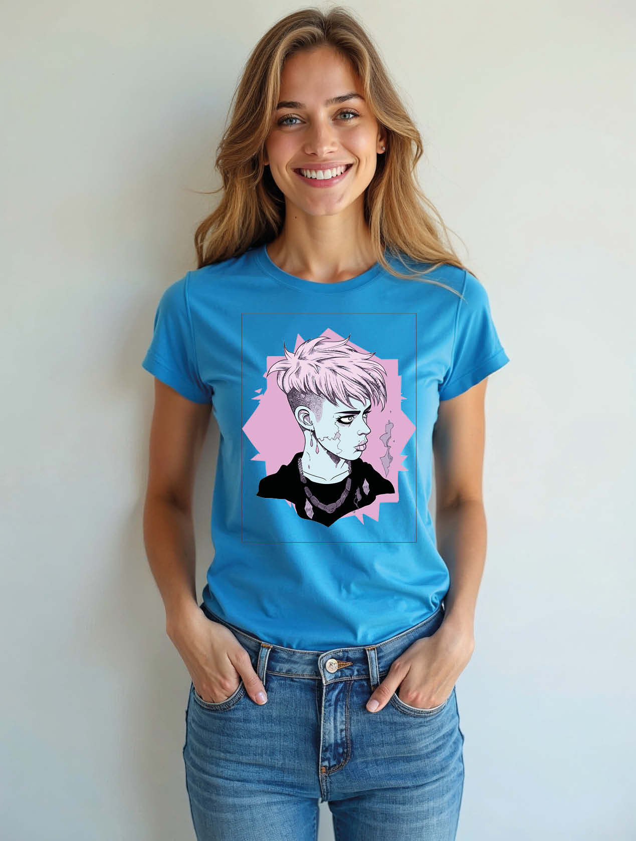 Pink-Haired Anime Punk Casual Women’s Streetwear T-Shirt – Fast Delivery