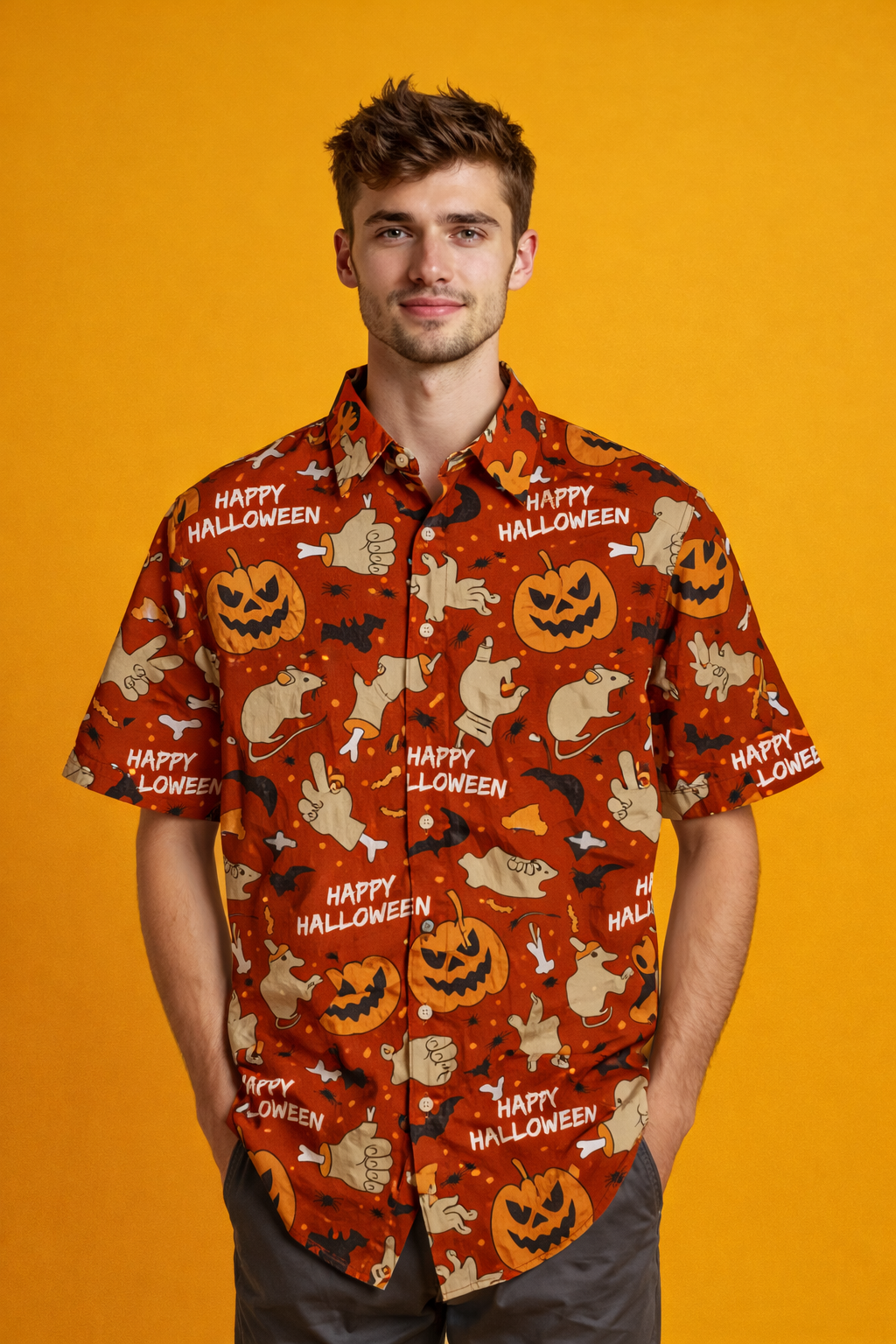Halloween vibes Stylish Modern Patterned Oversized Shirt – Full Coverage