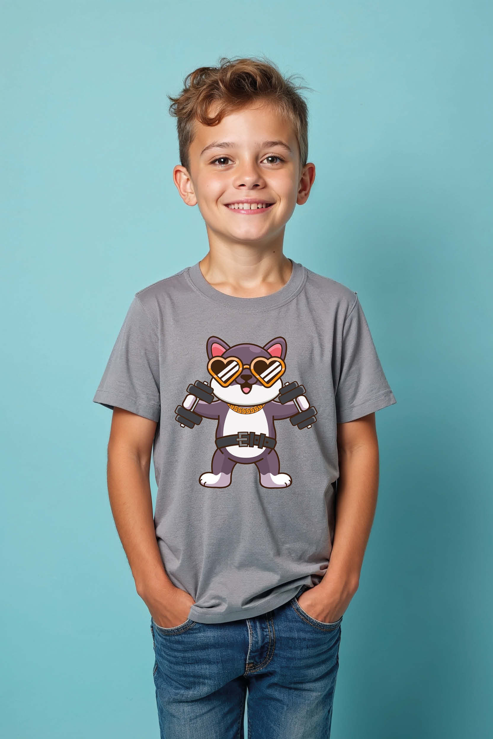 Cool Cat Lifting Weights Cute Printed T-Shirt for Boys & Girls – Animal