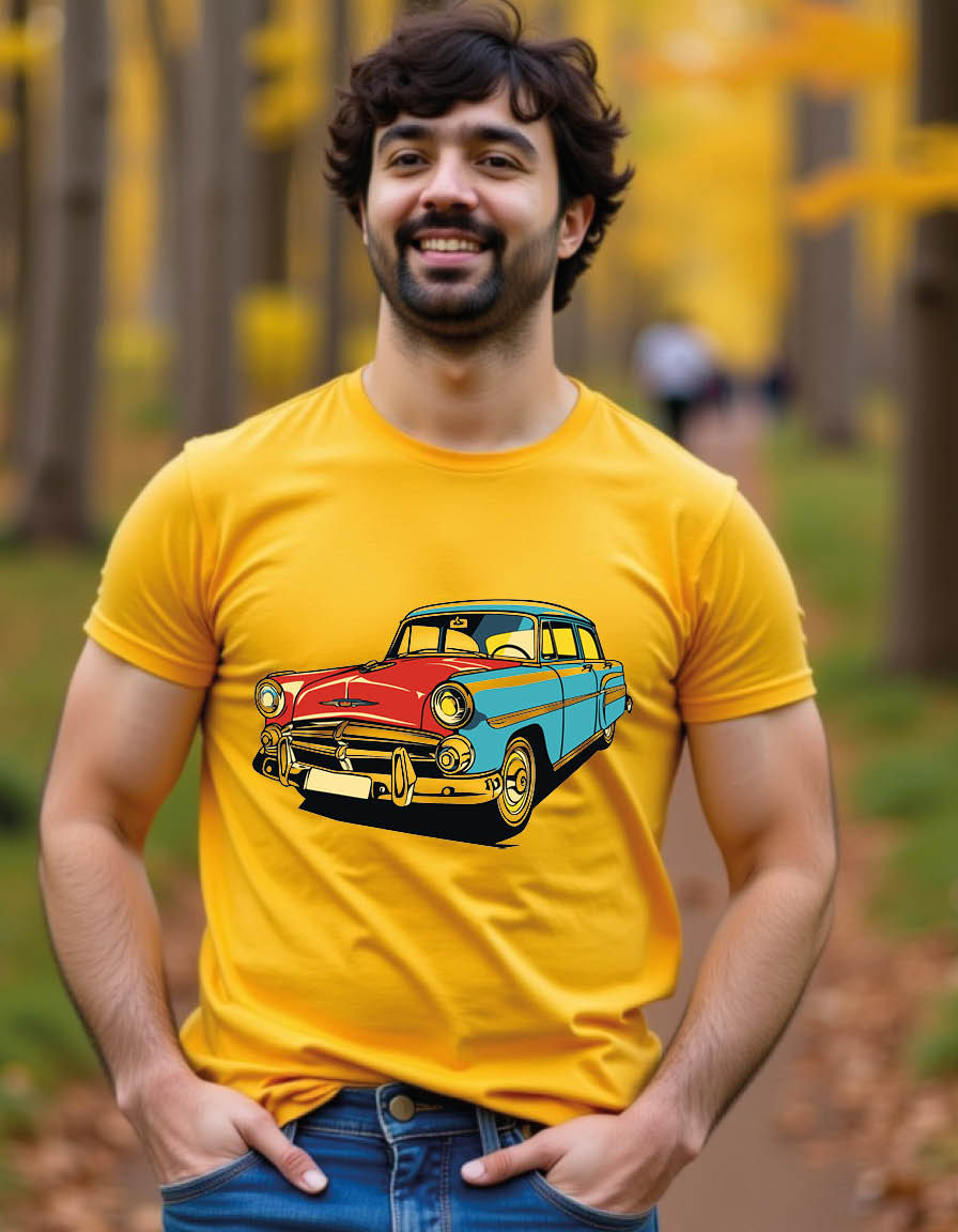Thumbnail: car with pop art style mens printed graphic t shirt