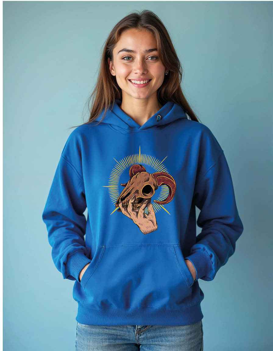 Thumbnail: Maroon Occult Ram Skull Classic Unisex Printed Graphic Hoodies For Men & Women