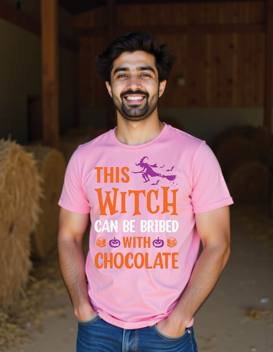 Thumbnail: this witch can be bribed with chocolate halloween mens printed graphic t shirt