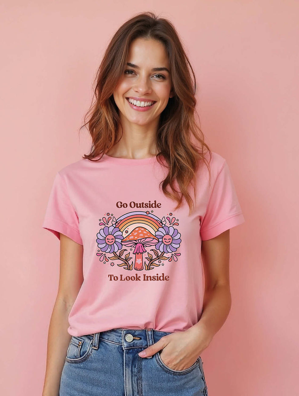 Thumbnail: go outside to look inside Modern Women’s Printed Graphic Streetwear T-Shirt