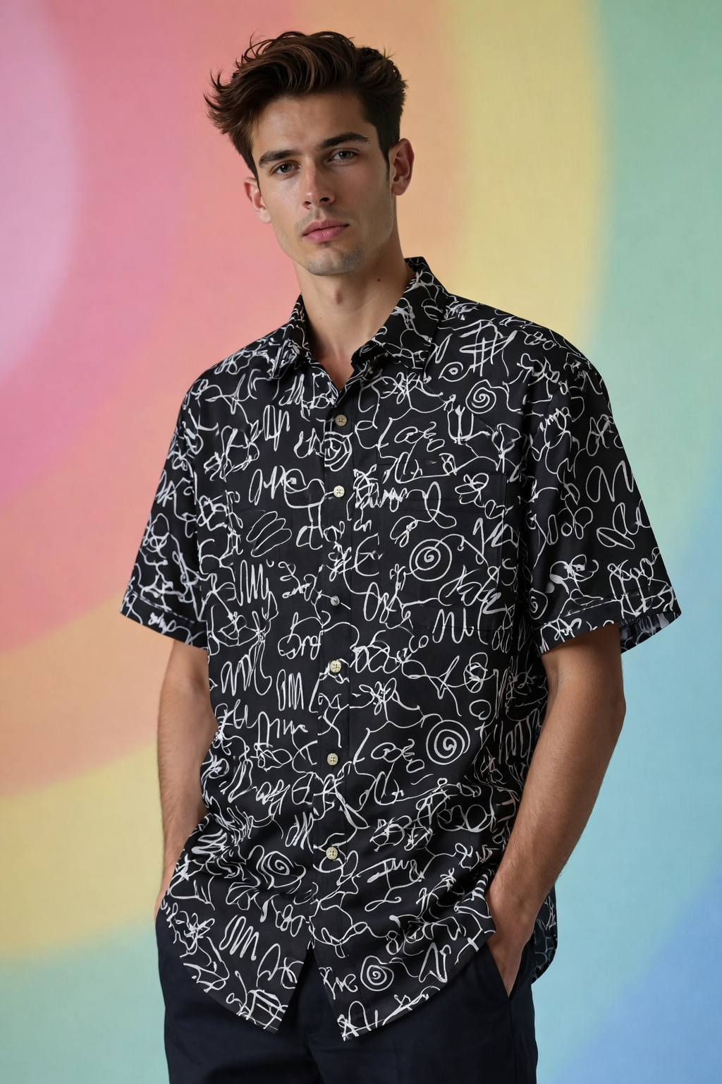 abstract Fashion Forward Patterned Oversized Shirt