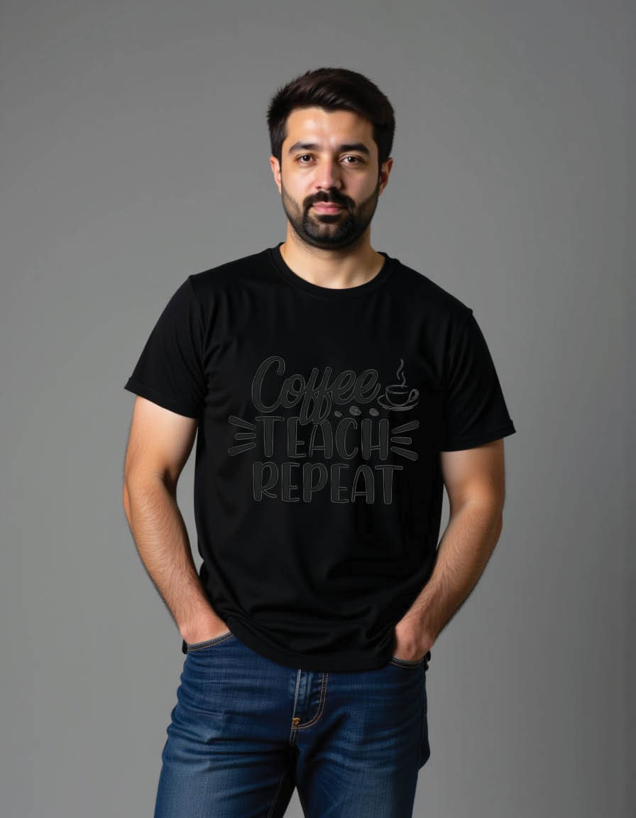 Thumbnail: coffee teach repeat teacher mens printed graphic t shirt