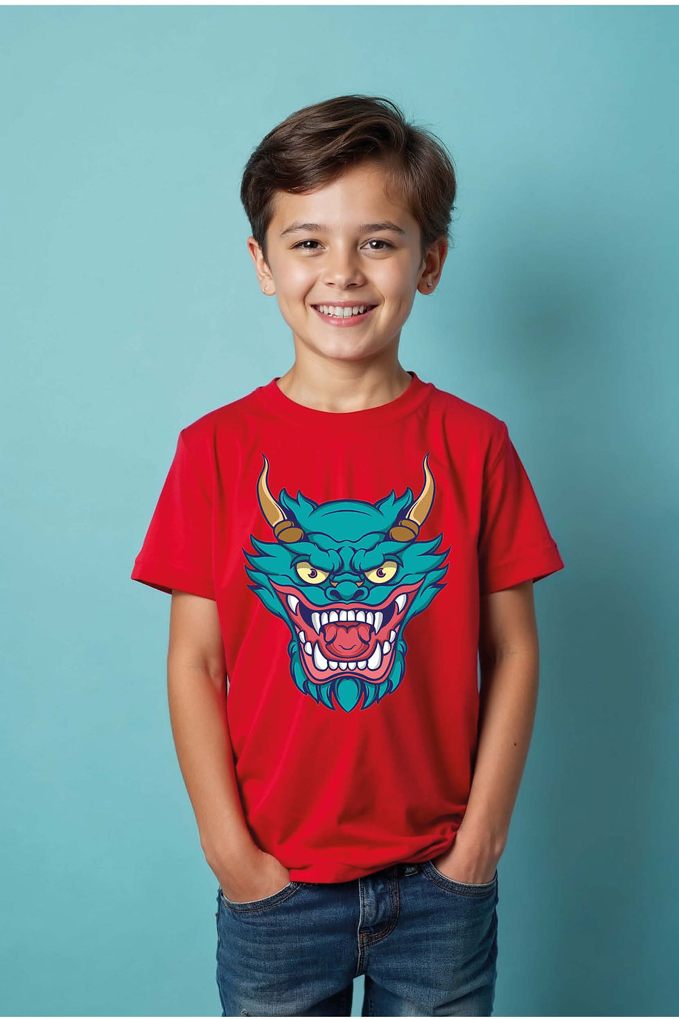 Thumbnail: Fierce Japanese Dragon  Oni Mask Kid's T-Shirt Cool Casual Kids Printed T-Shirt