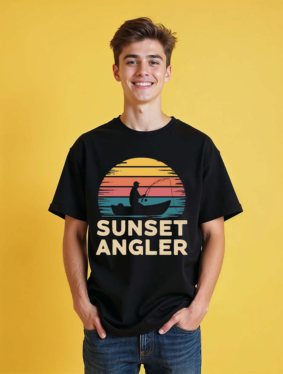 sunset angler Trendy Aesthetic Unisex Drop Shoulder Oversized T-Shirt