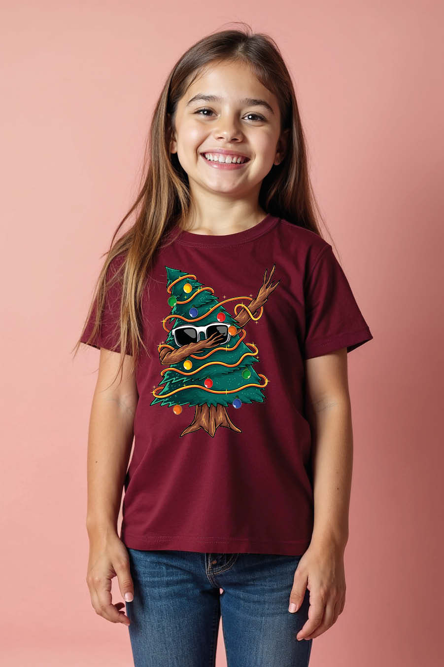 Dabbing Christmas Tree with Sunglasses T-Shirt Everyday Cool Kids T-Shirt