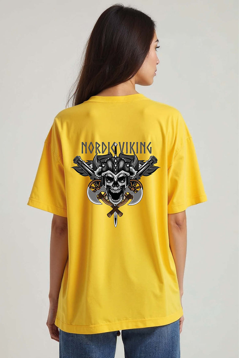Nordic Viking Skull Cool Unisex Oversized Drop Shoulder T-Shirt for Men & Women