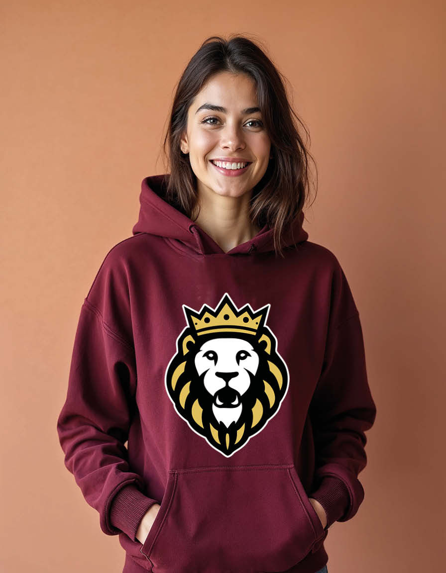 Thumbnail: Royal Lion Head with Crown Unisex Graphic Printed Hoodies for mens & womens