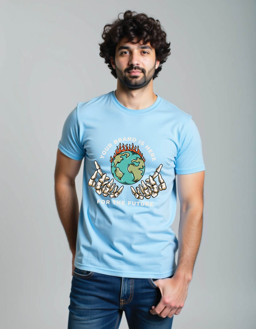Thumbnail: skull hand holding global warming mens printed graphic t shirts