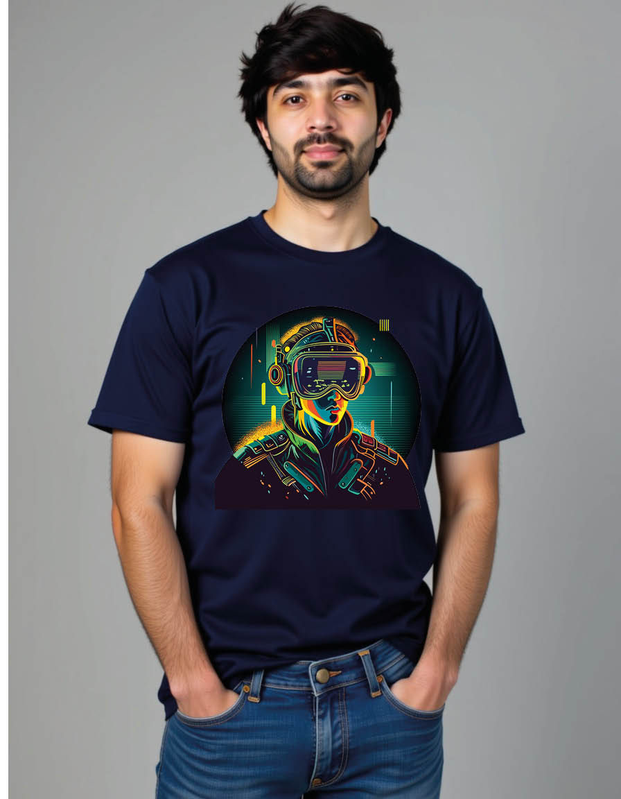 Thumbnail: futuristic virtual reality metaverse concept with mens printed graphic t shirt