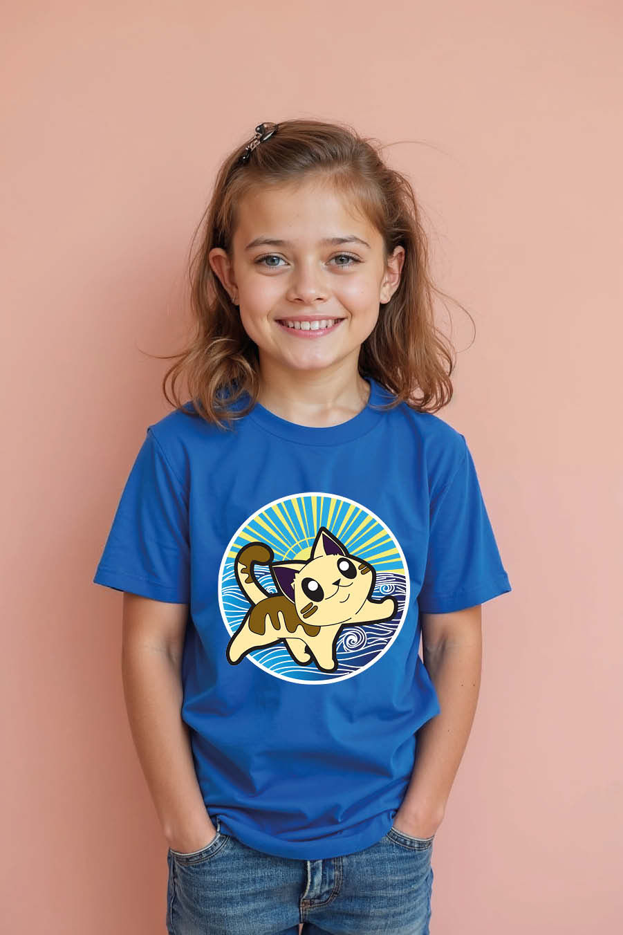 Thumbnail: Starry Night Cat Art Kid's Graphic T-Shirt Premium Casual Kids Printed T-Shirt