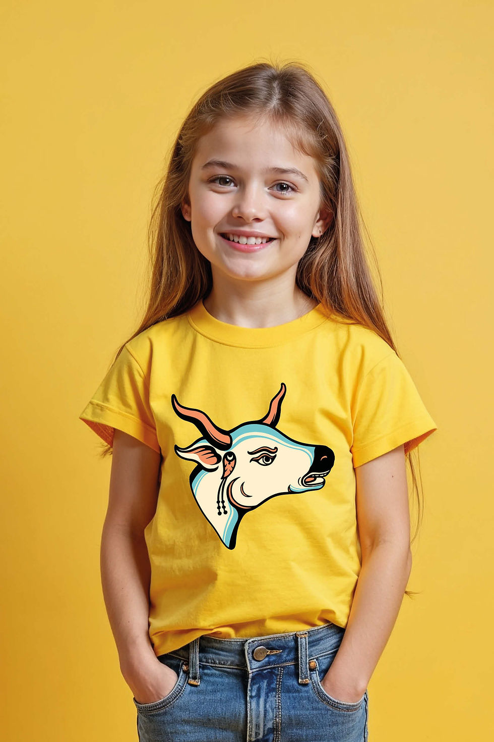 Thumbnail: Indian Ox or Cow Head Graphic Tee Everyday Casual Kids Printed T-Shirt