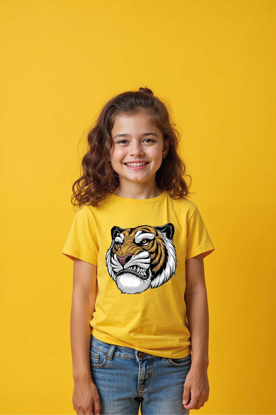 Fierce Tiger Face Graphic T-Shirt – Wild Jungle Style Playful Trendy Printed Tee